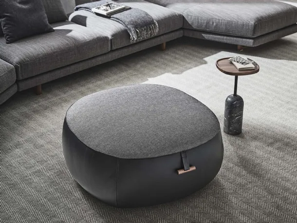 Lagom leather and fabric pouf by Porada