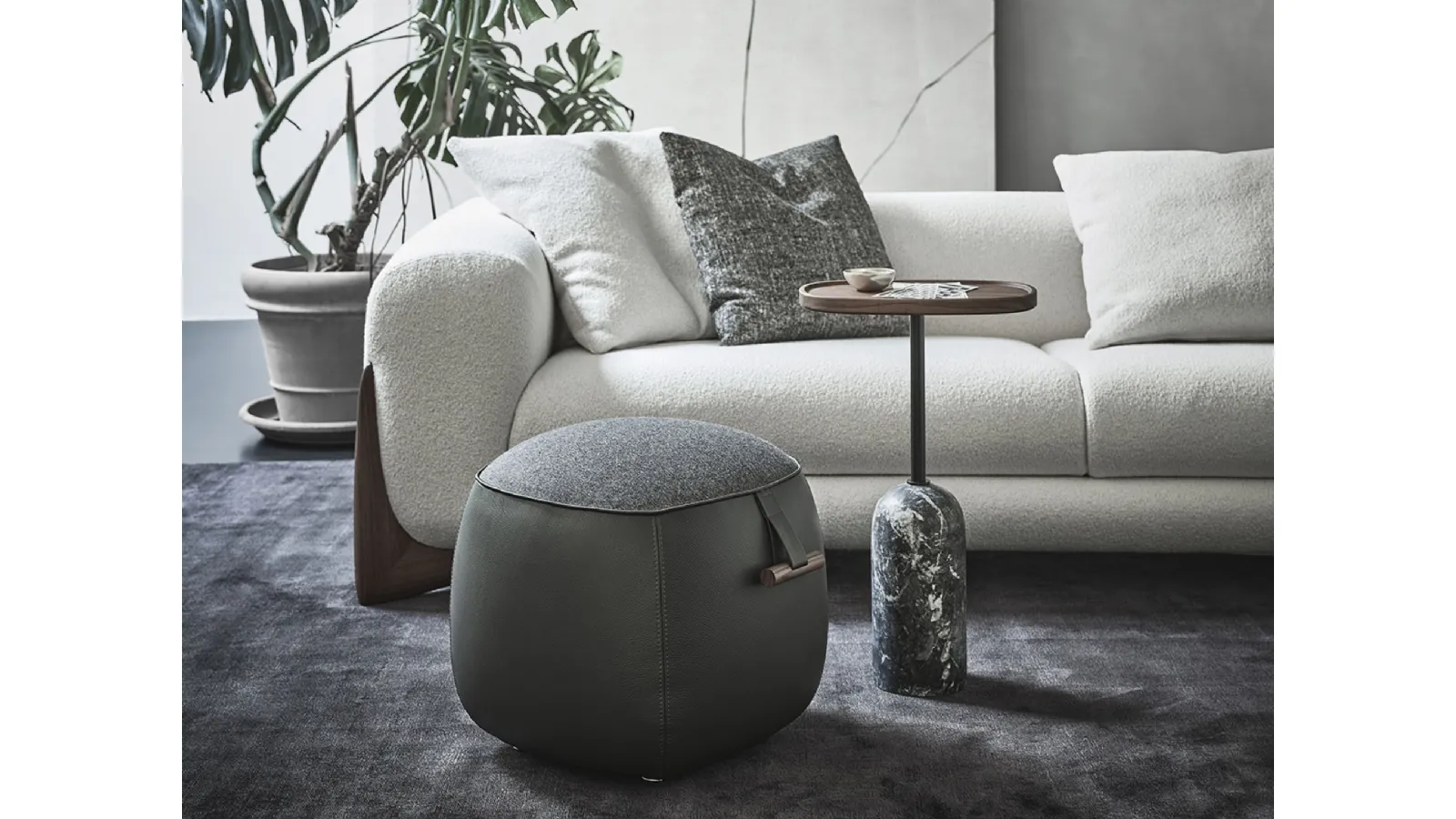 Lagom pouf in leather and fabric by Porada