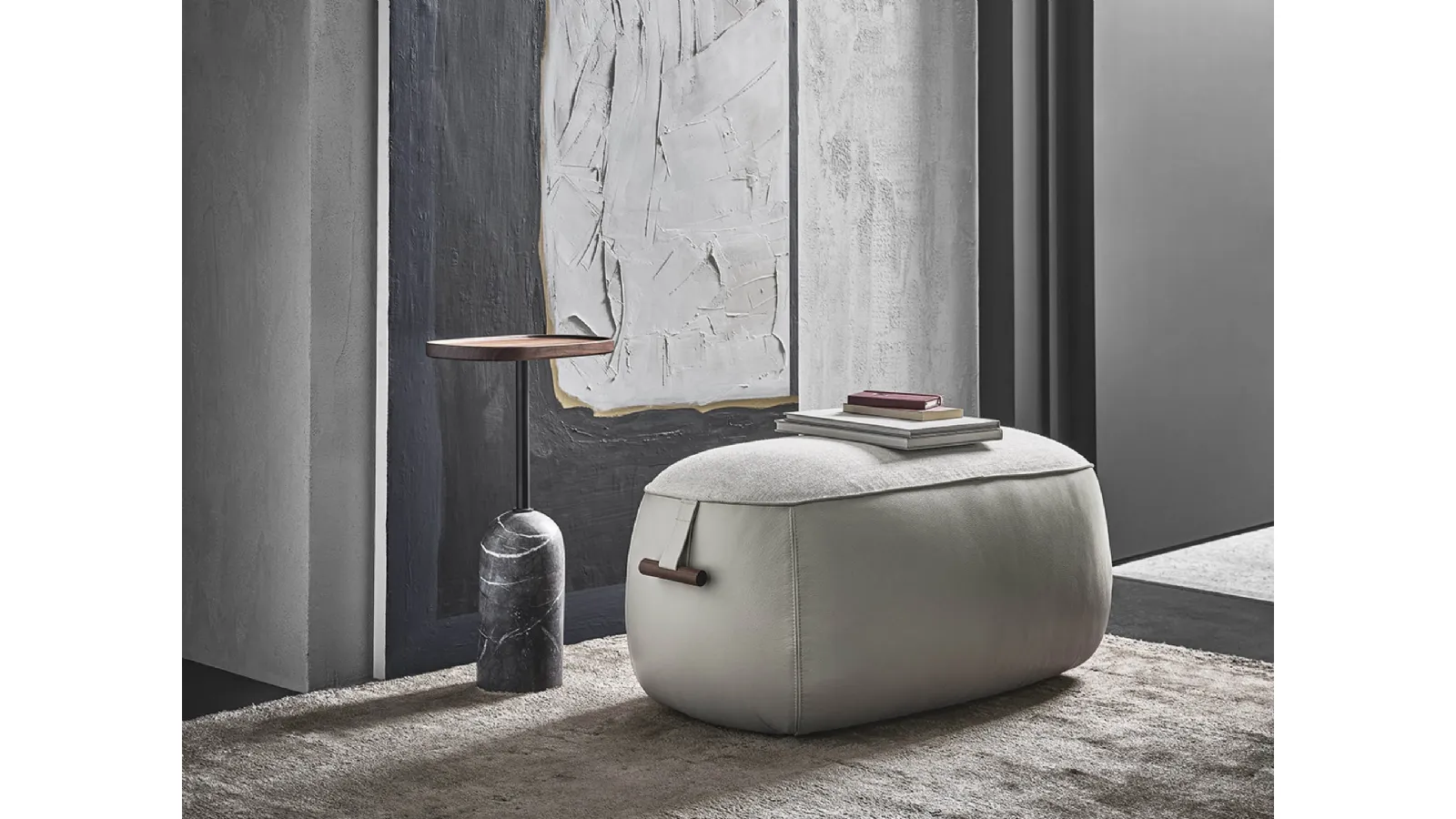 Lagom pouf in leather and fabric by Porada