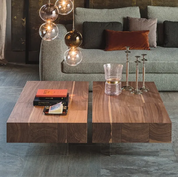 Walnut coffee table with transparent acrylic legs Lingotto by Cattelan Italia
