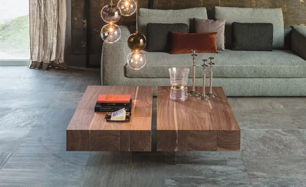 Walnut coffee table with transparent acrylic legs Lingotto by Cattelan Italia