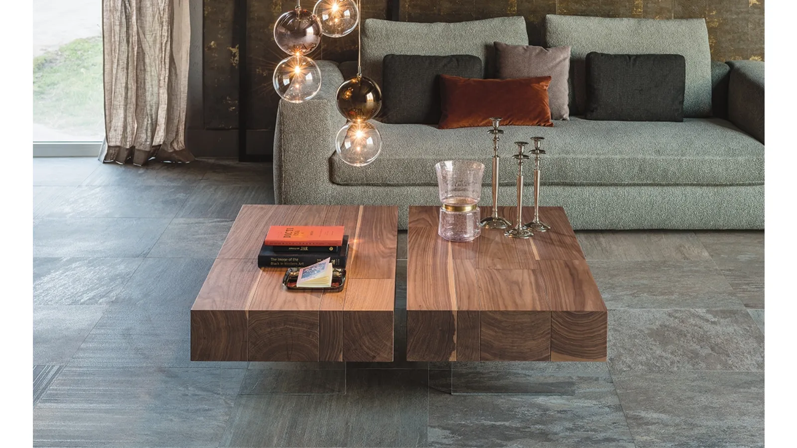 Walnut coffee table with transparent acrylic legs Lingotto by Cattelan Italia