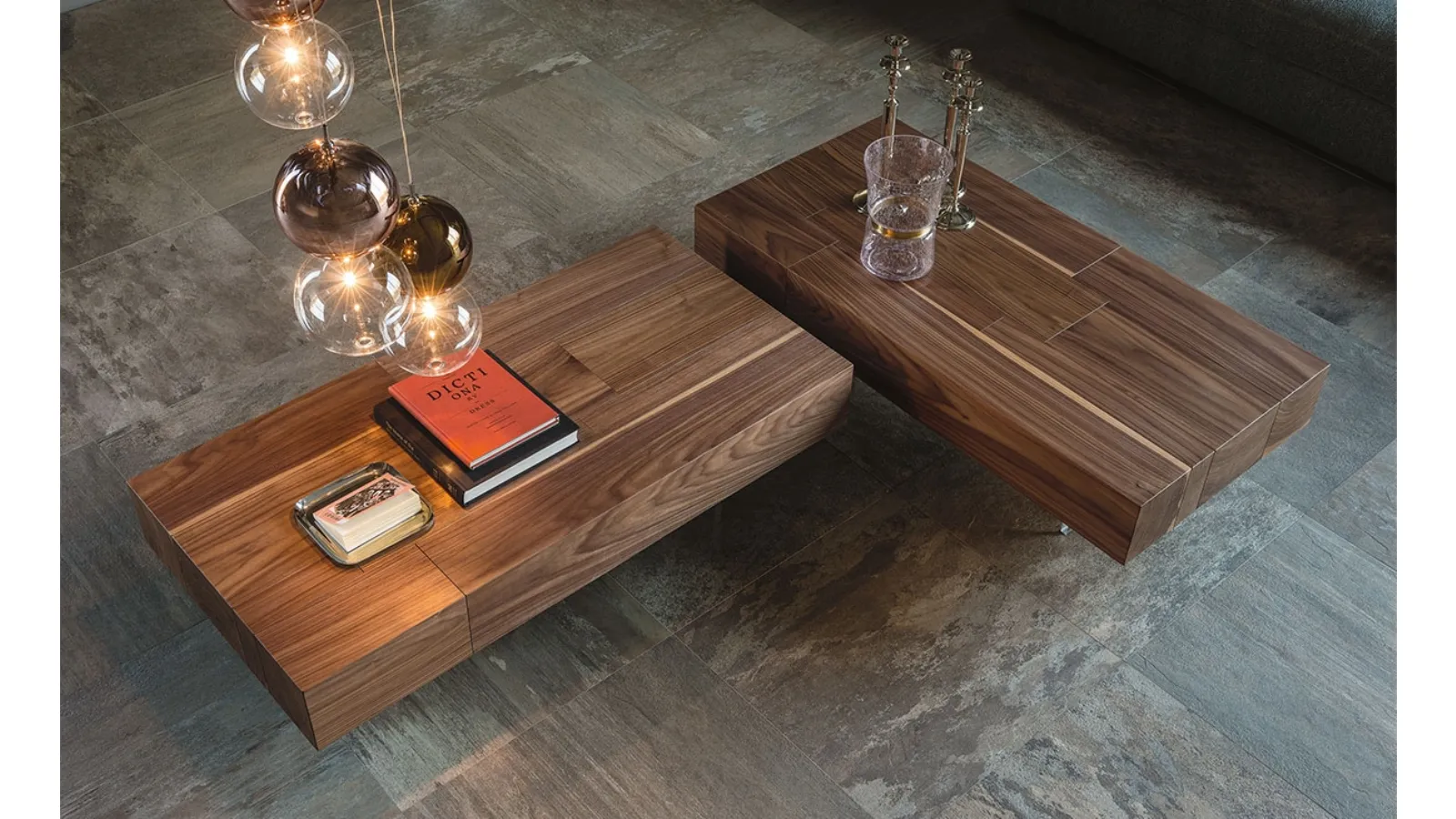 Walnut coffee table with transparent acrylic legs by Lingotto di Cattelan Italia
