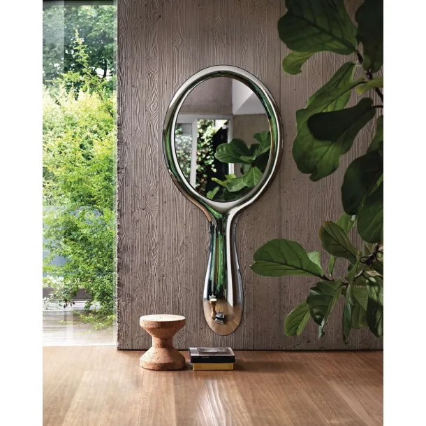 Lollipop Mirror with a retro-silvered fused glass frame by Fiam
