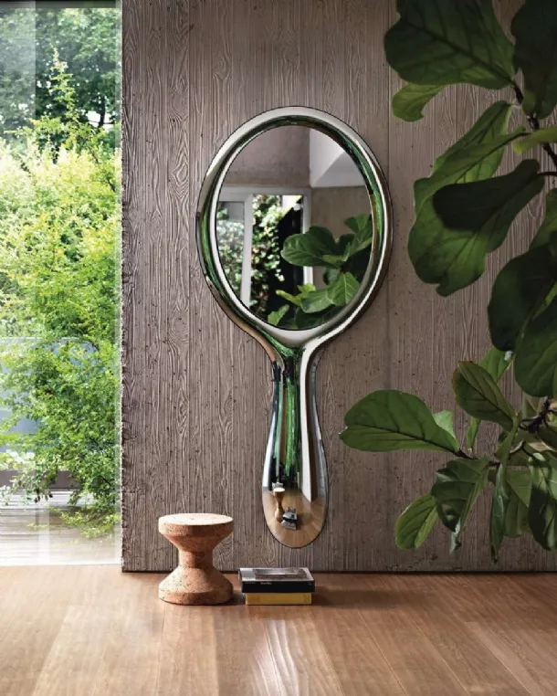 Lollipop Mirror with a retro-silvered fused glass frame by Fiam