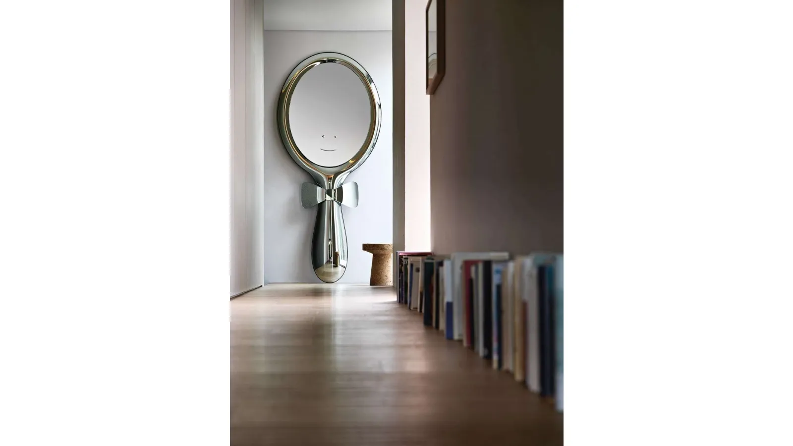 Lollipop Mirror with a retro-silvered fused glass frame by Fiam
