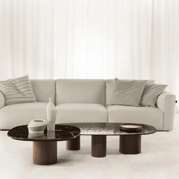 Luna coffee table in marble or glass by Vibieffe