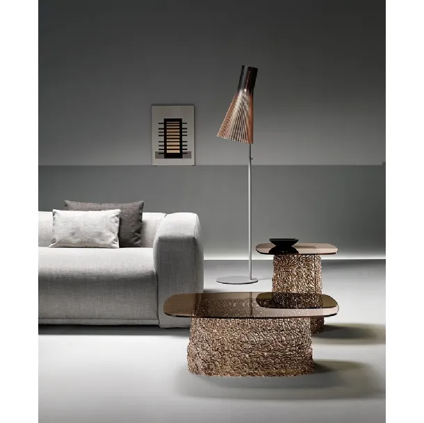 Bronze glass Macramé side table with woven spun glass base by Fiam