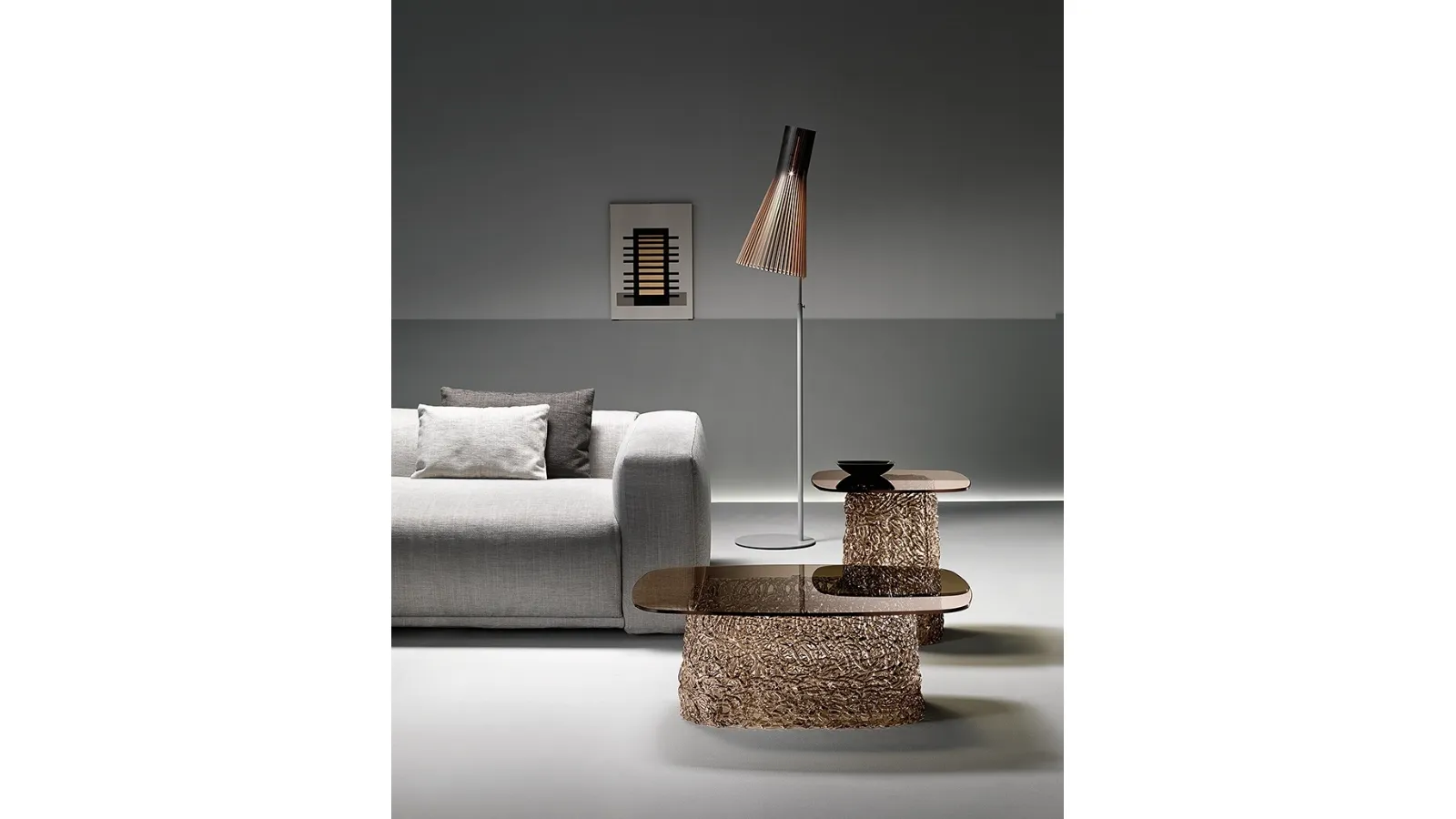 Bronze glass Macramé side table with woven spun glass base by Fiam