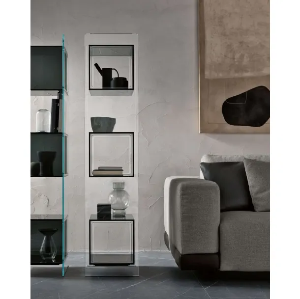 Display container with Magique Totem glass cubes by Fiam