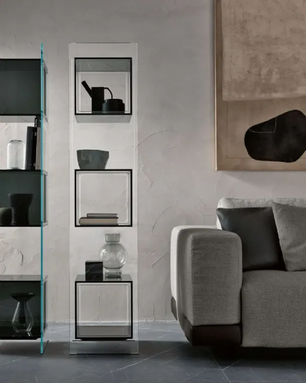 Display container with Magique Totem glass cubes by Fiam