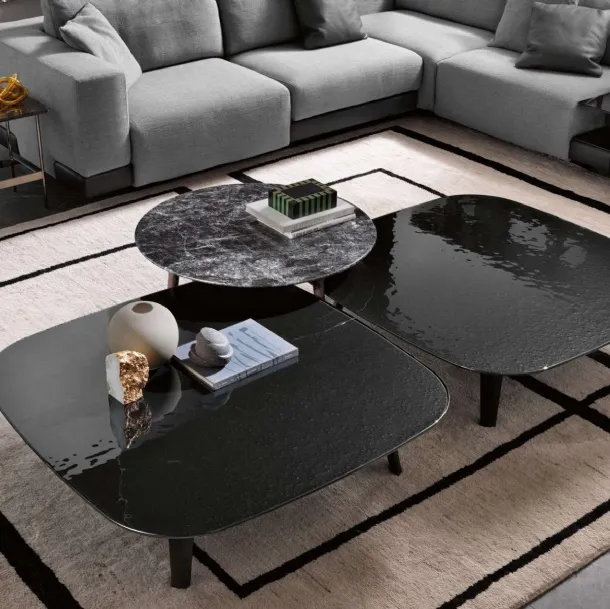 Magma Coffee Table with glass top and solid wood base by Fiam