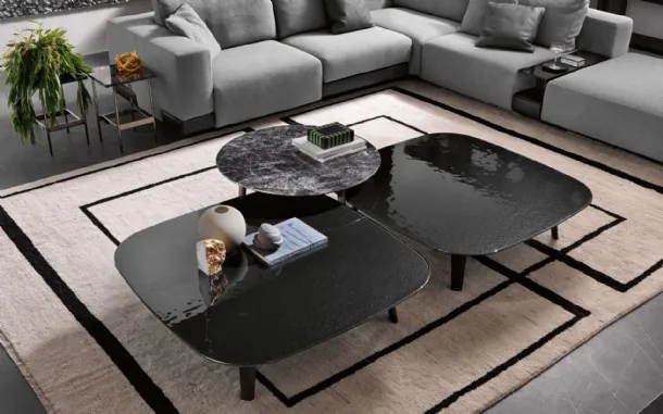 Magma Coffee Table with glass top and solid wood base by Fiam