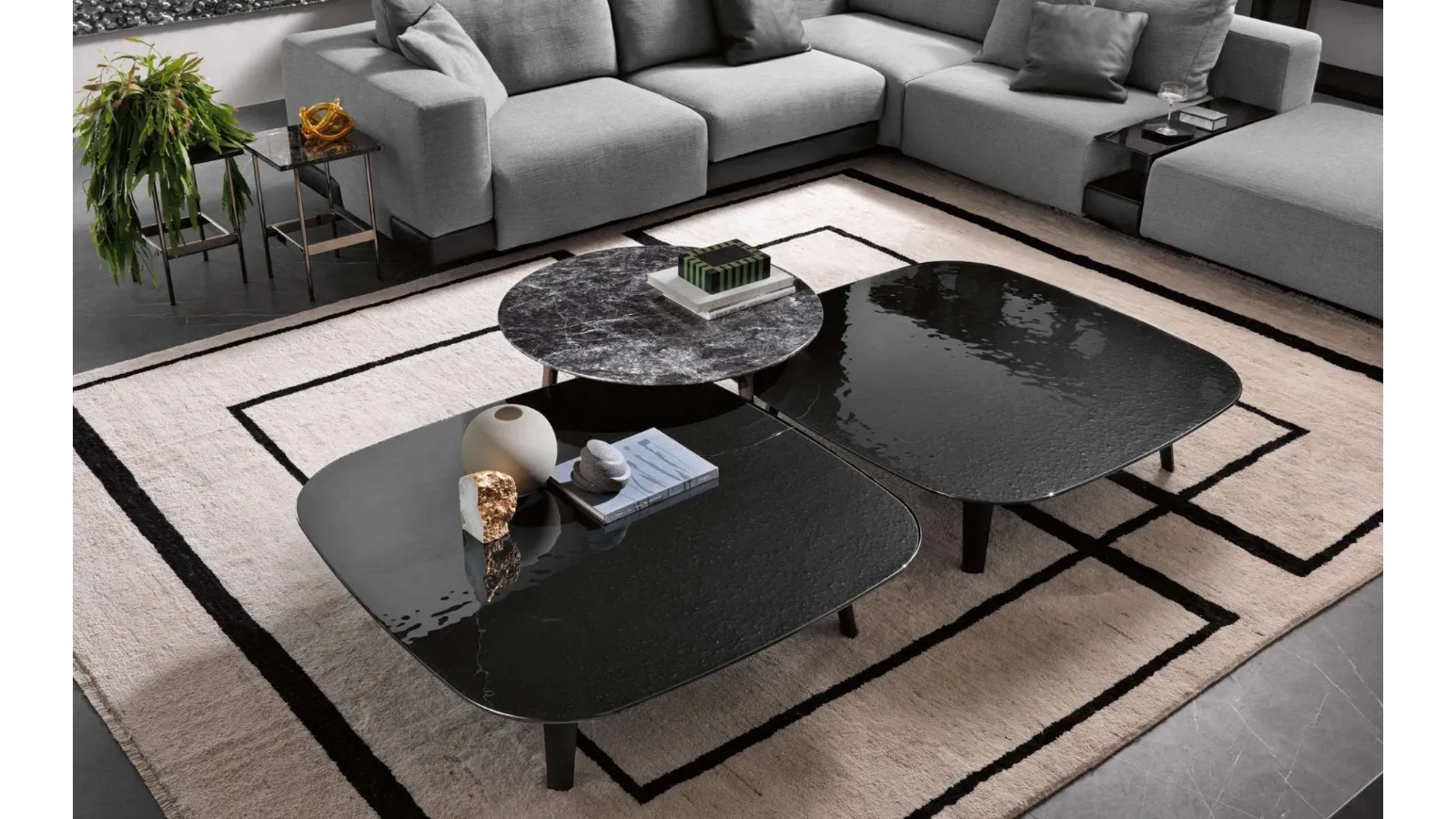 Magma Coffee Table with glass top and solid wood base by Fiam