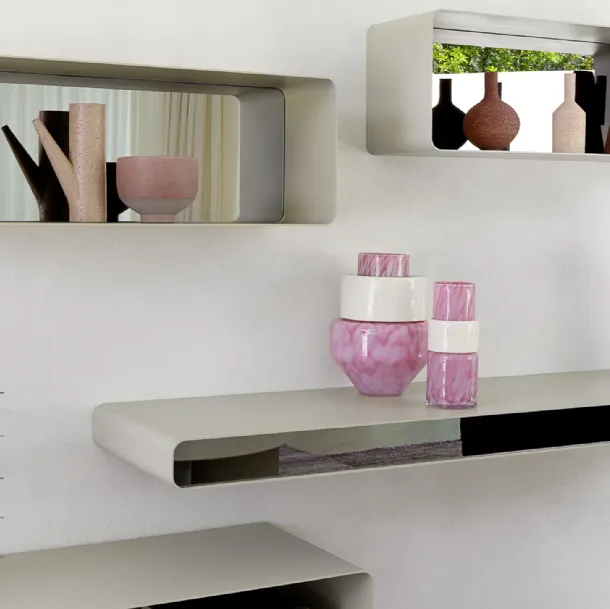 Shelves made from a harmonically curved metal slab Flou Sheet