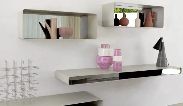 Shelves made from a harmonically curved metal slab Flou Sheet