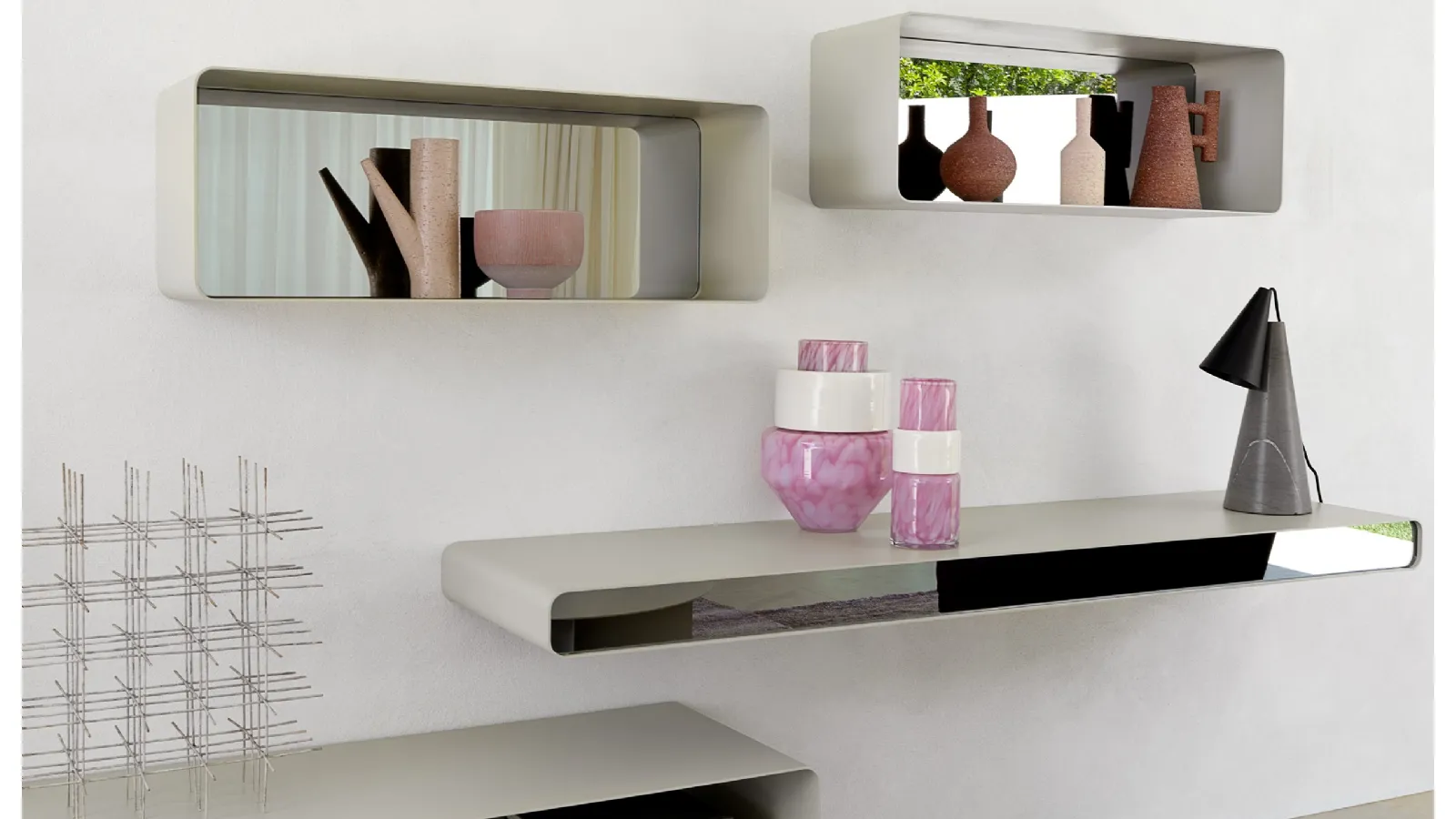 Shelves made from a harmonically curved metal slab Flou Sheet