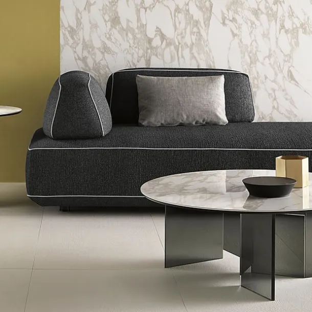 Ceramic coffee table with marble effect and glass base Metropolis by Tonelli