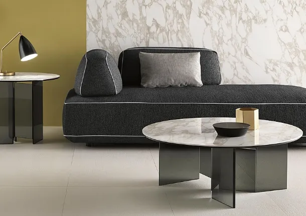 Ceramic coffee table with marble effect and glass base Metropolis by Tonelli