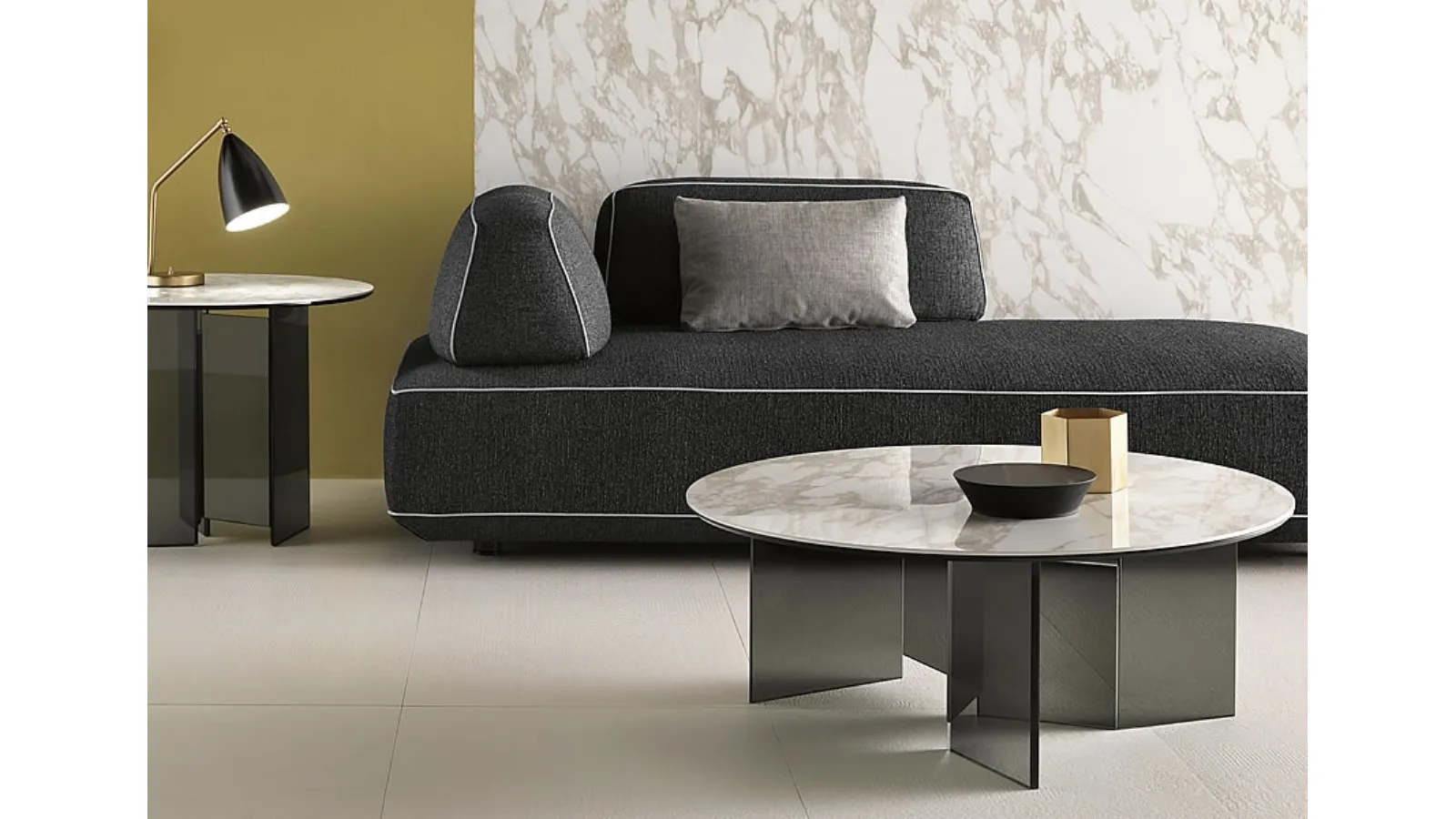 Ceramic coffee table with marble effect and glass base Metropolis by Tonelli