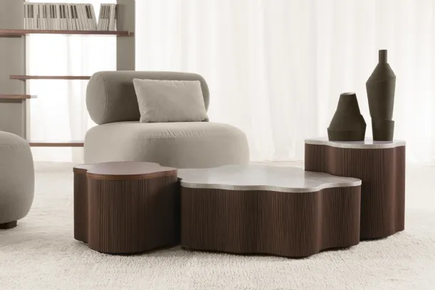 Mira coffee table with marble or leather top by Vibieffe