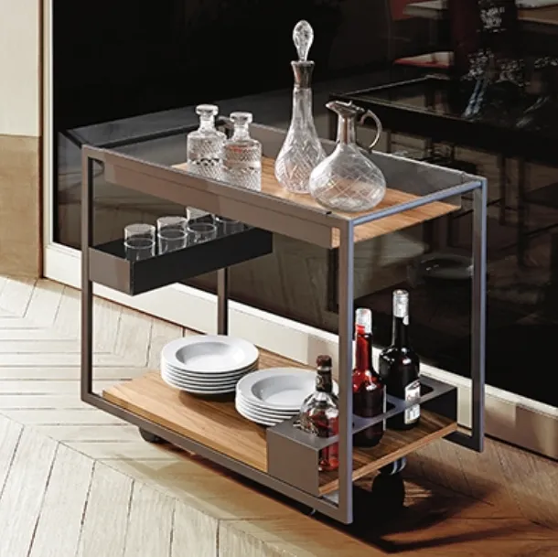 Rolling coffee table with Mojito Walnut wood tops by Cattelan Italia