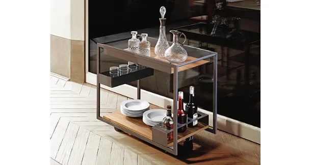 Rolling coffee table with Mojito Walnut wood tops by Cattelan Italia