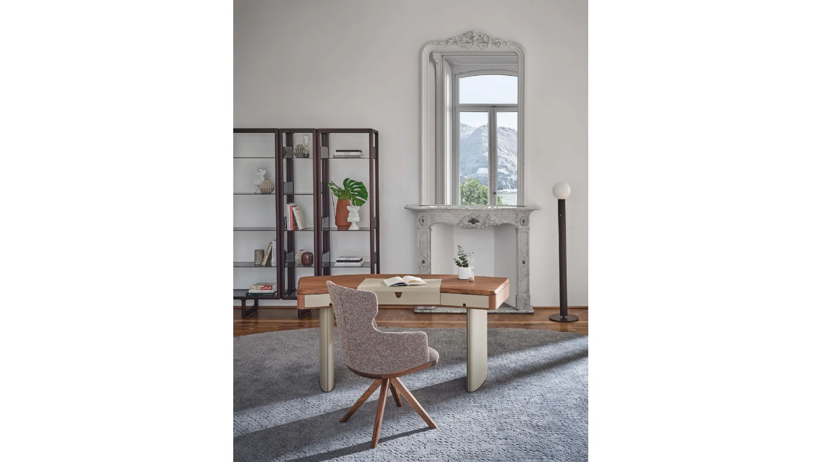 Moty desk in walnut and leather by Porada