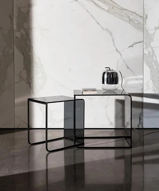 Nido Side Tables in Curved Glass with Metal Structure by Sovet