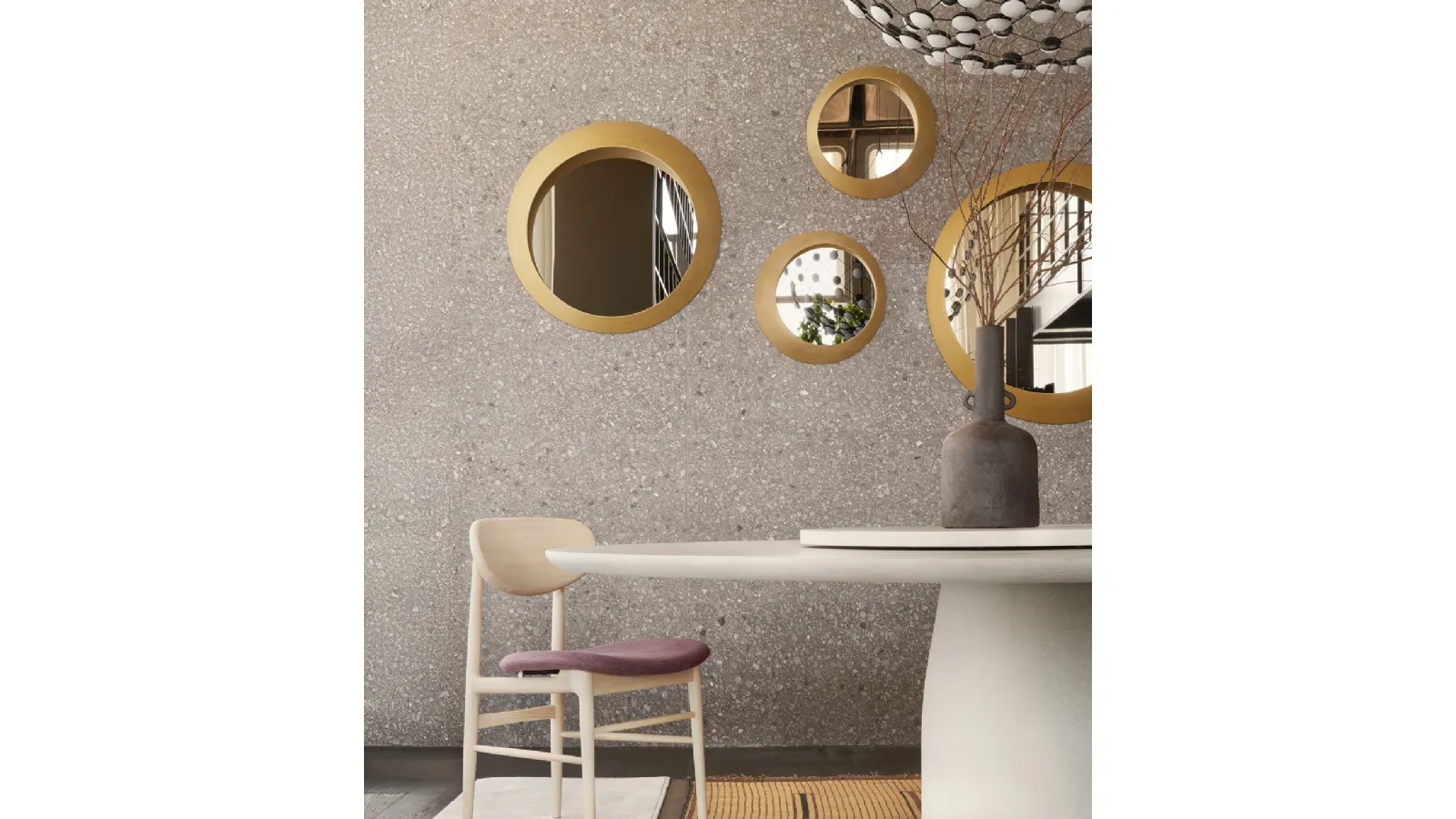 Round mirror with large frame in bronze painted wood Oculus by Lema