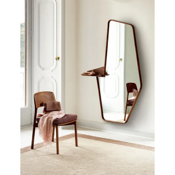 Wall-mounted mirror with a solid Canaletto walnut frame by Porada