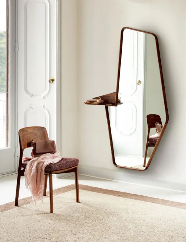 Wall-mounted mirror with a solid Canaletto walnut frame by Porada