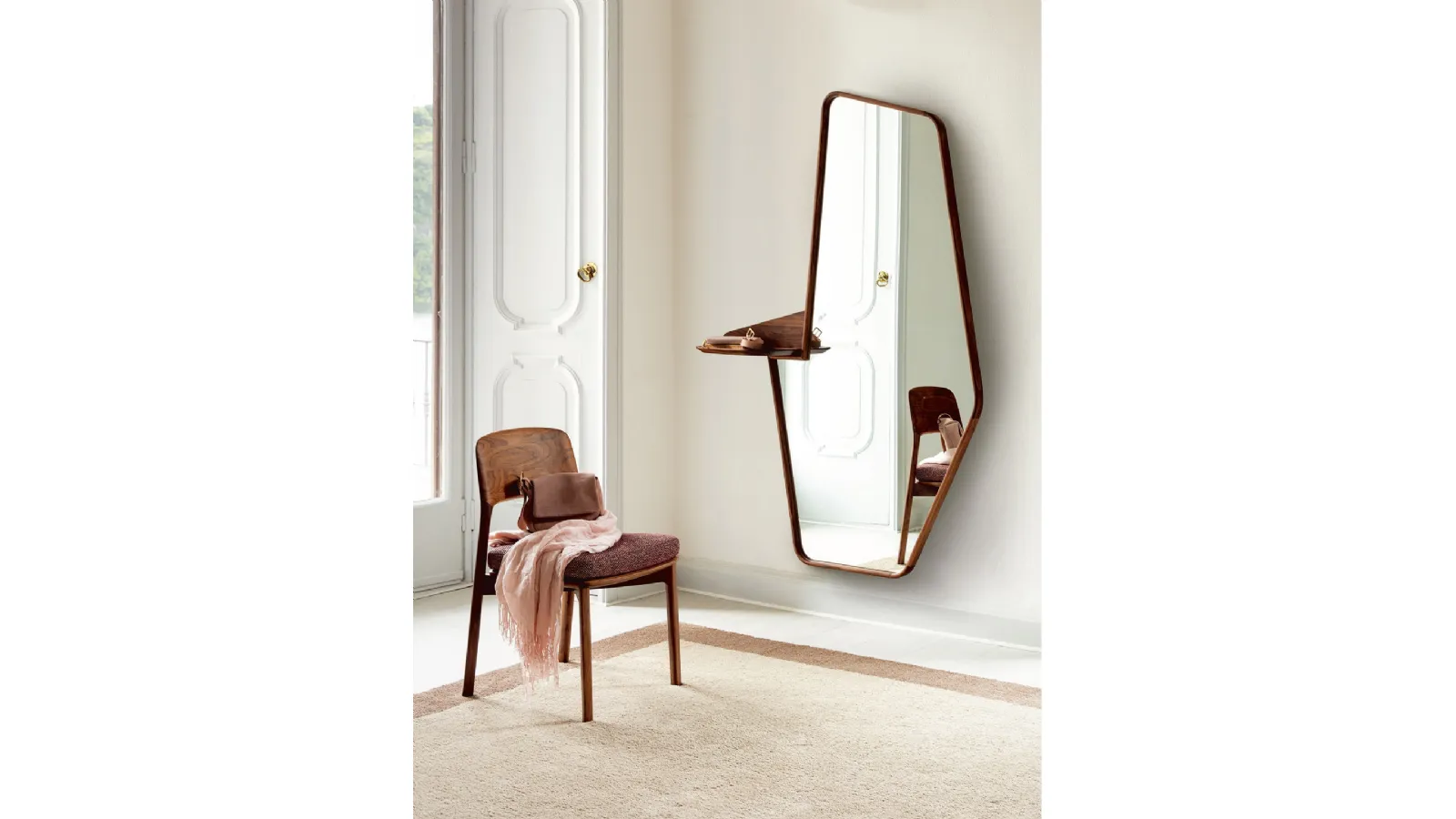 Wall-mounted mirror with a solid Canaletto walnut frame by Porada