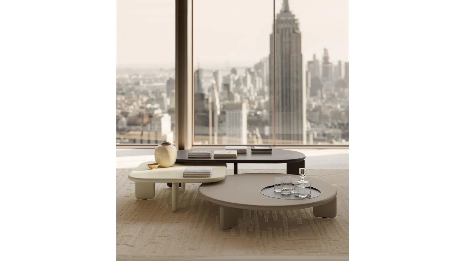 Orion design side tables in lacquered finish or Lema wood