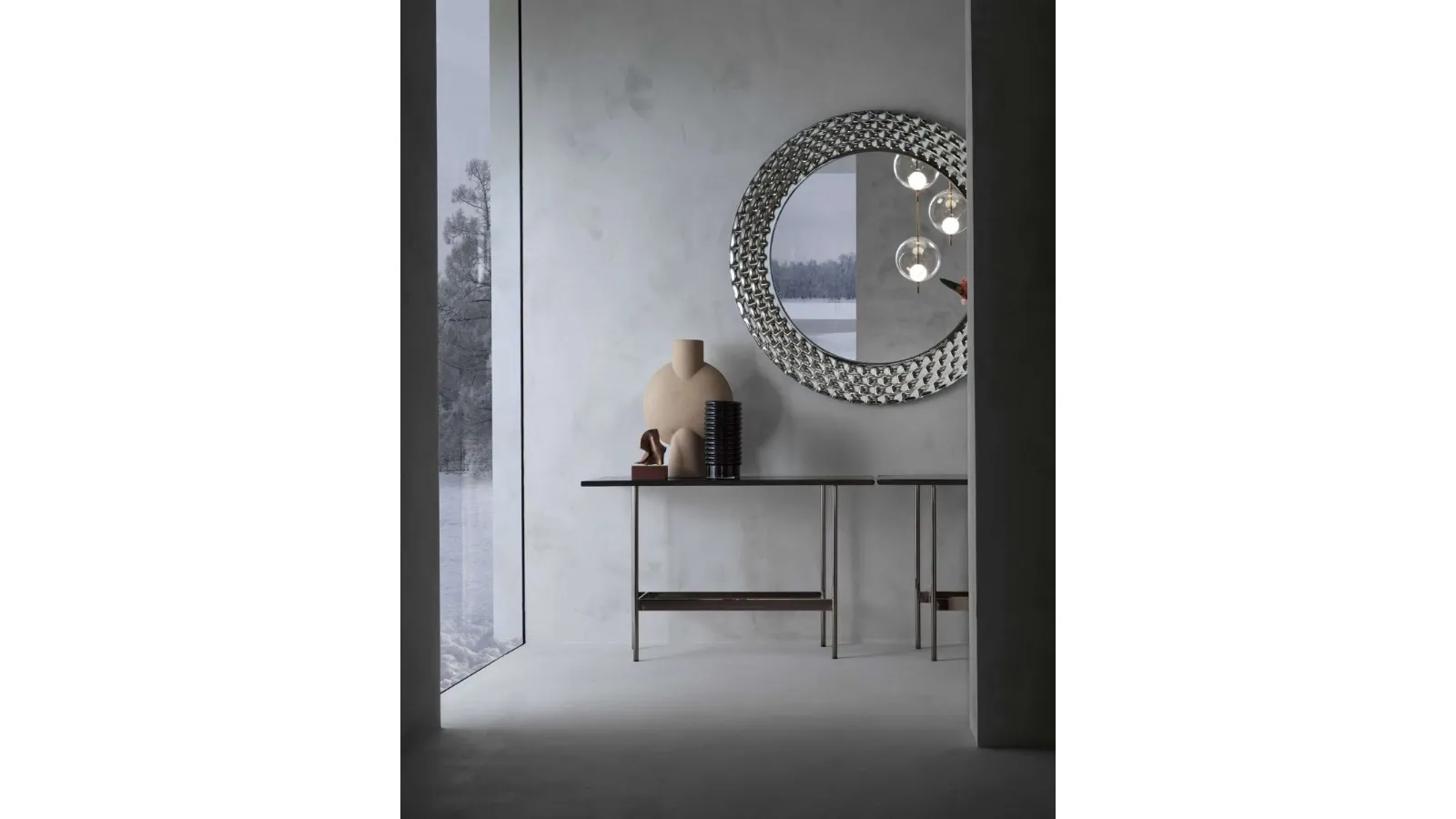 Pasha round mirror with a back-silvered fused glass frame by Fiam