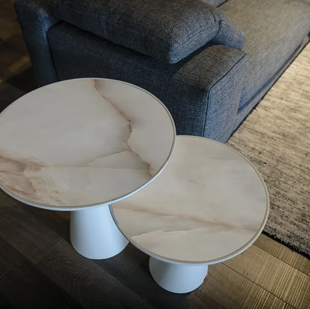 Side table in white painted polyurethane and Peyote Keramik ceramic top by Cattelan Italia