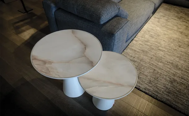 Side table in white painted polyurethane and Peyote Keramik ceramic top by Cattelan Italia