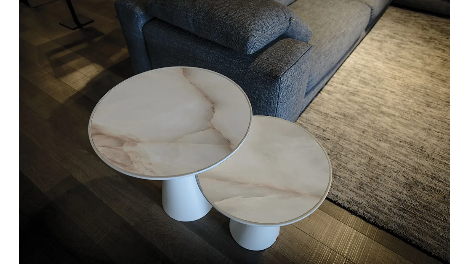 Side table in white painted polyurethane and Peyote Keramik ceramic top by Cattelan Italia