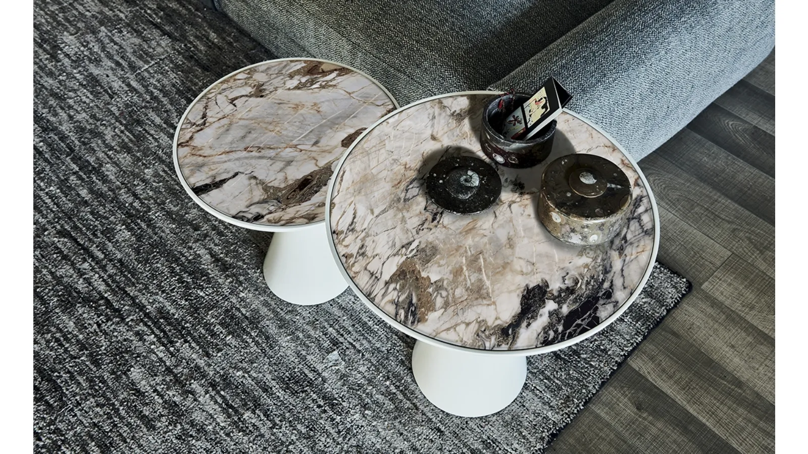 Side table in white painted polyurethane and Peyote Keramik ceramic top by Cattelan Italia