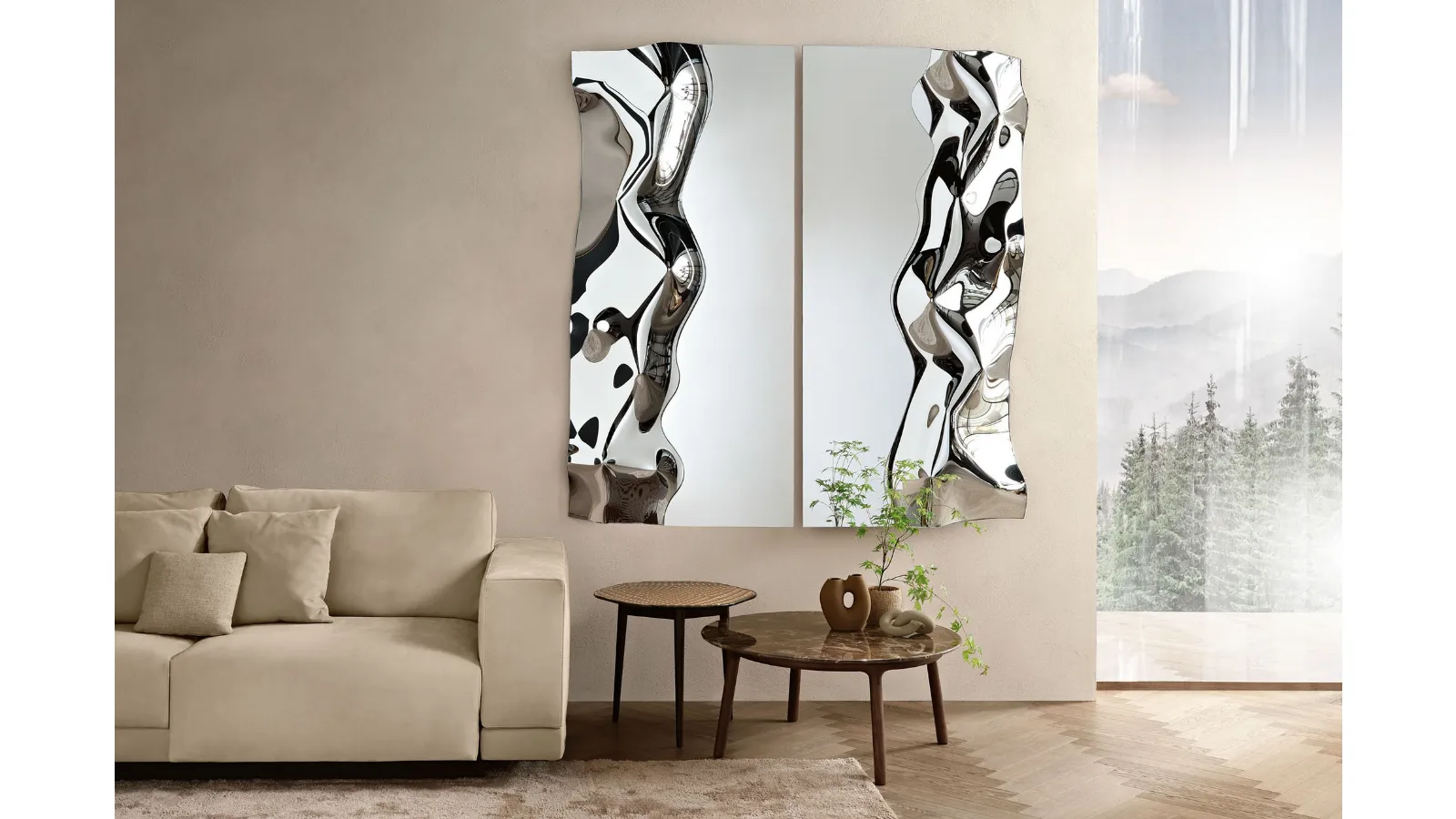 Phantom Mirror in back-silvered cast glass by Fiam