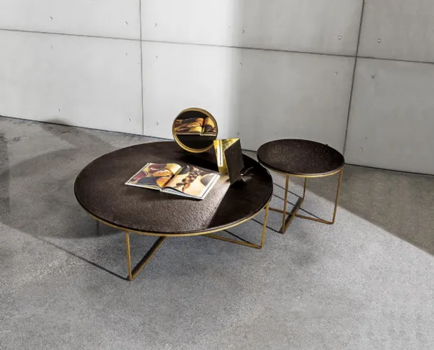 Piktor side tables with textured glass top and lacquered antique brass metal base by Sovet