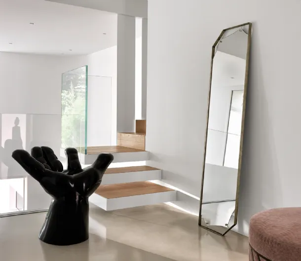 Pinch floor mirror with metal frame in antique brass finish by Fiam