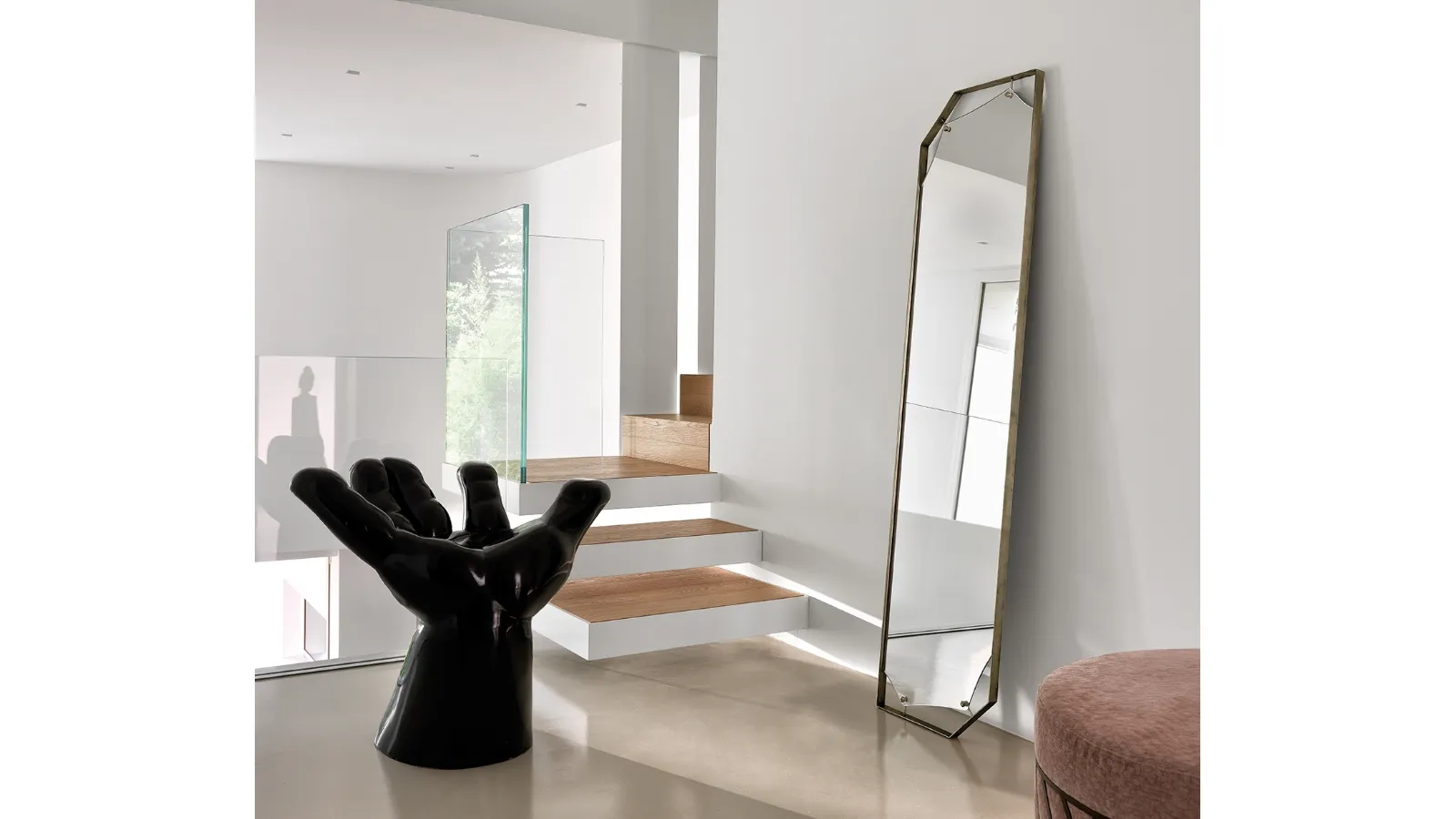 Pinch floor mirror with metal frame in antique brass finish by Fiam