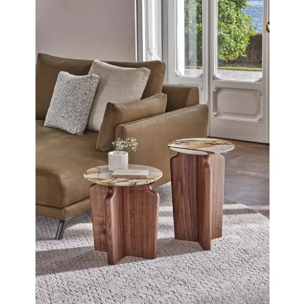Podi coffee table with marble top and Canaletto walnut base by Porada