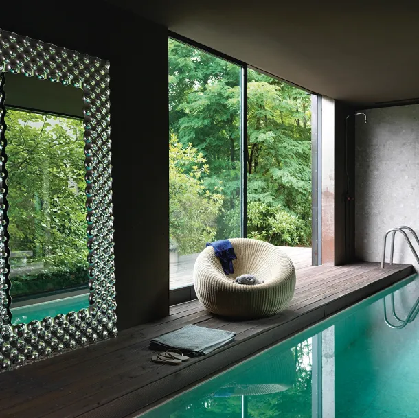 Rectangular mirror with a back-silvered fused glass frame Pop by Fiam