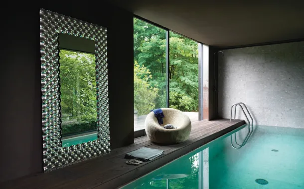 Rectangular mirror with a back-silvered fused glass frame Pop by Fiam