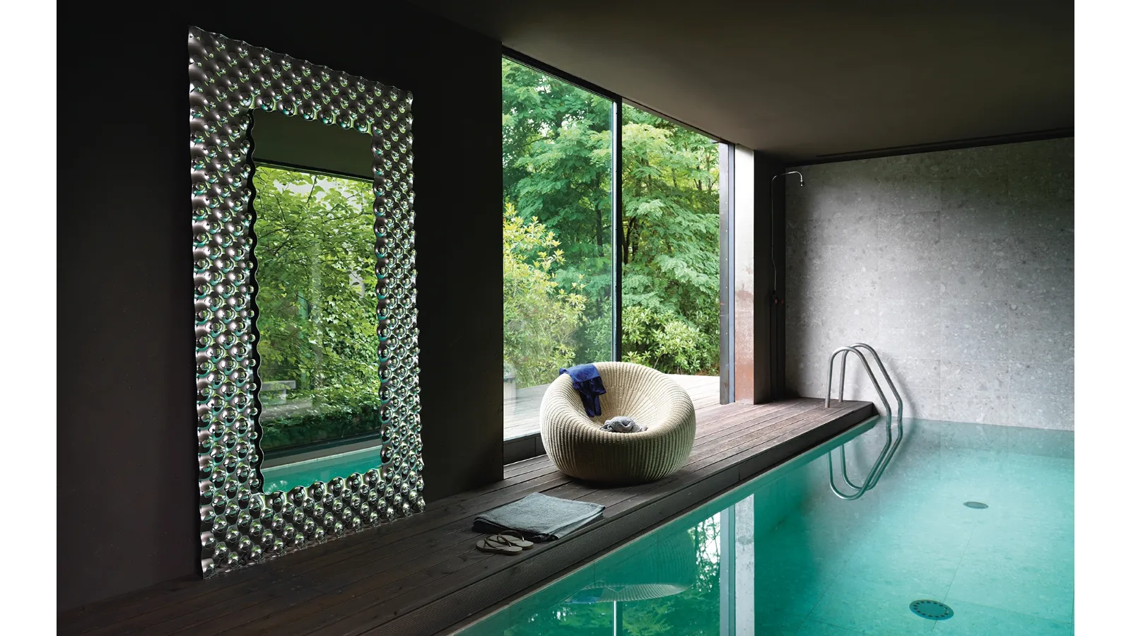 Rectangular mirror with a back-silvered fused glass frame Pop by Fiam