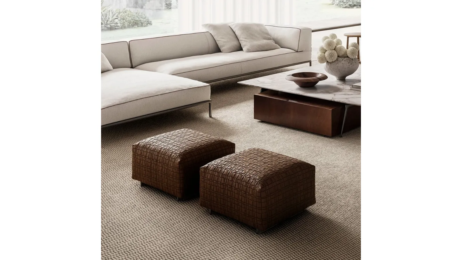 Bangkok pouf in woven leather by Flexform