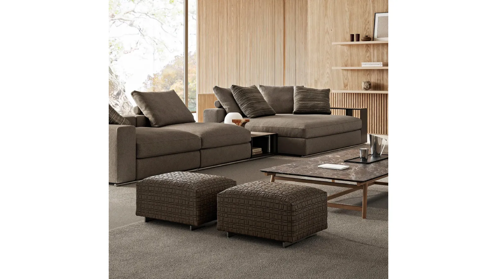Bangkok pouf in braided leather by Flexform