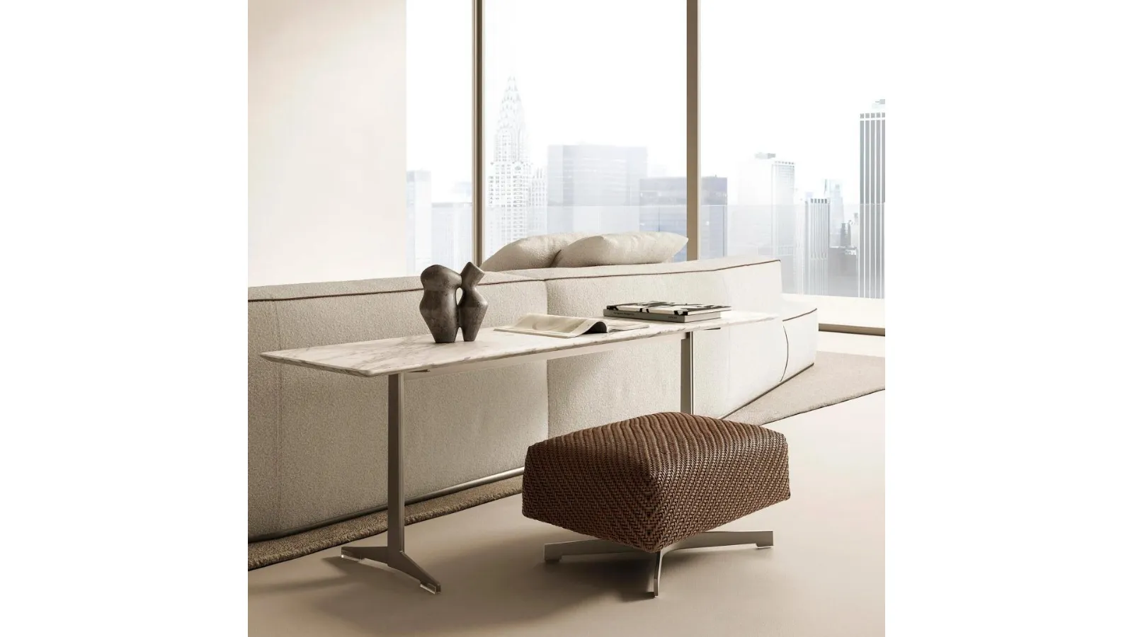 Filicudi Pouf in braided leather by Flexform